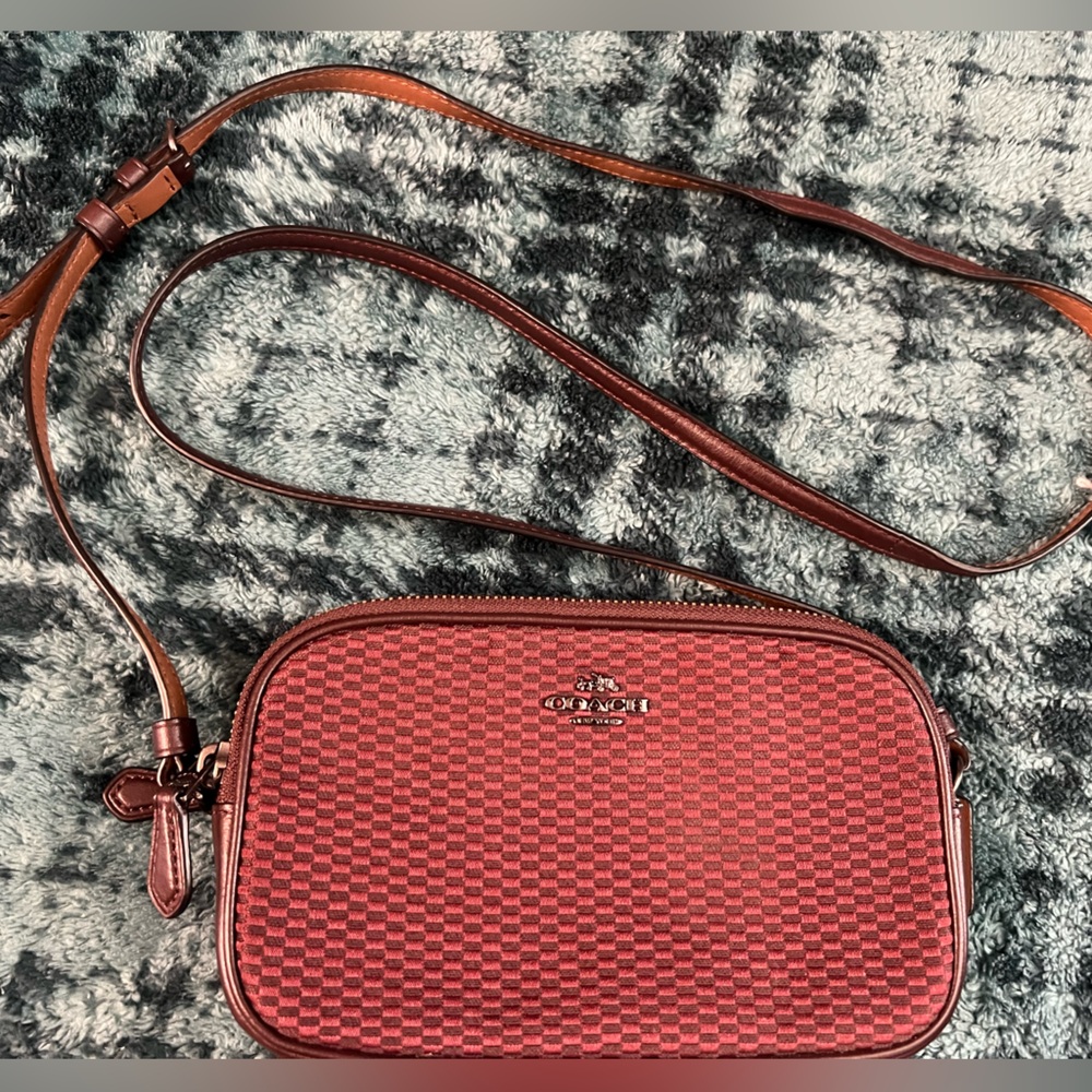 Coach Burgundy Checkered Crossbody Bag